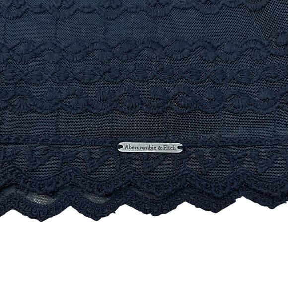 Y2K Abercrombie And Fitch Embroidered Mesh Mini Skirt 2 Navy Straight Preppy - Picture 2 of 7